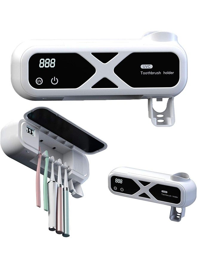 DAKS Wall-Mounted UV Toothbrush Holder with Automatic Toothpaste Dispenser – USB Rechargeable Sterilizer with Digital Timer, Holds 5 Brushes - Image 2